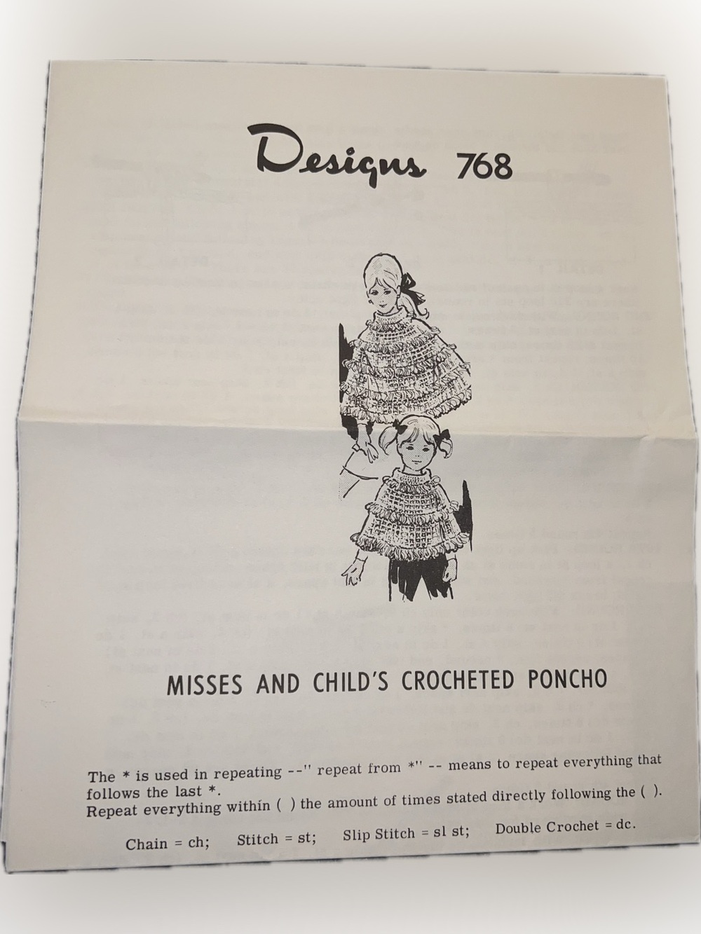 🍄 Vintage New Design 768 Mother Daughter Crocheted Poncho Pattern Craft Handmade